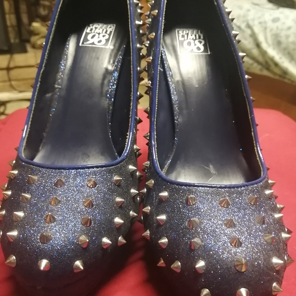 Midnight blue sparkly studded heels - Picture 8 of 8
